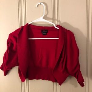 Red Bolero Sweater Ruched Sleeves Plus Size 0